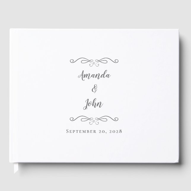 Elegant Minimalist Gray Chic Calligraphy Wedding Guest Book (Front)