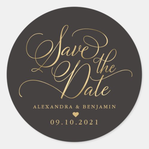 Elegant Minimalist Gray  Gold Wedding Classic Round Sticker