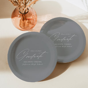 Elegant Minimalist Gray Graduation Paper Plates