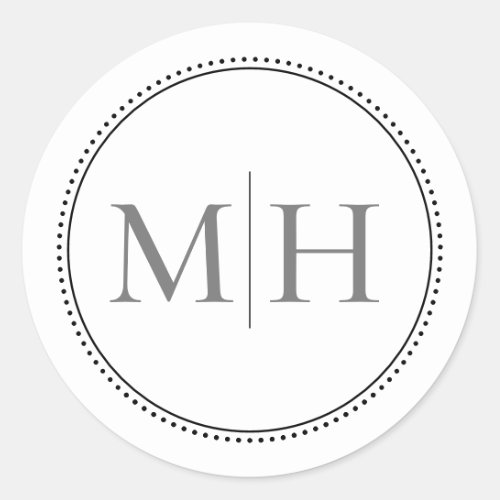 Elegant Minimalist Gray Monogram Dotted Border Classic Round Sticker