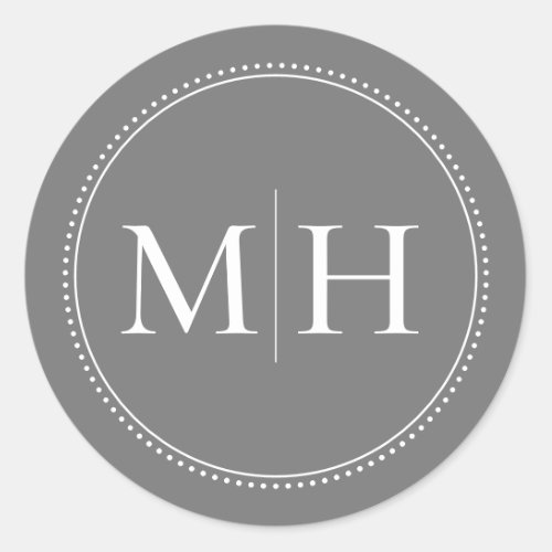 Elegant Minimalist Gray Monogram Dotted Border Classic Round Sticker