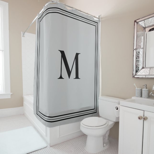 Elegant Minimalist Gray Monogram Shower Curtain (In Situ)