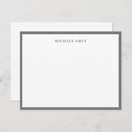 Elegant Minimalist Gray Name Border Flat Note Card