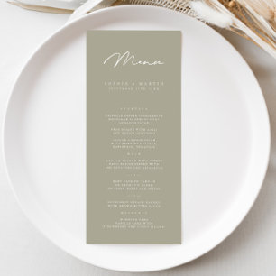 Elegant Minimalist Gray Olive Wedding Menu