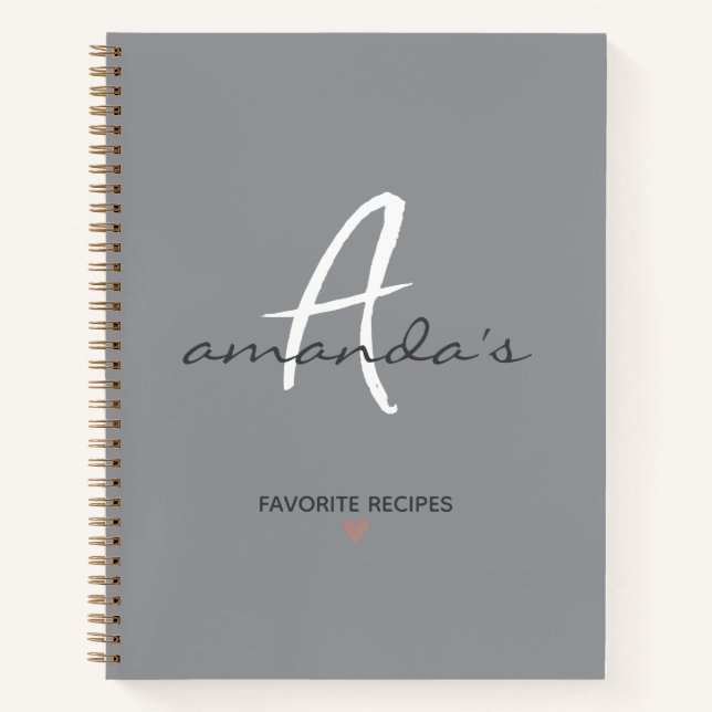 Elegant Minimalist Gray Recipe  Notebook (Front)