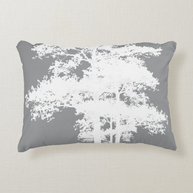 Elegant minimalist gray white tree silhouettes   accent pillow (Front)