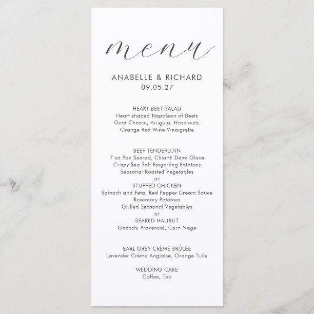 Elegant Minimalist Gray White Wedding Menu (Front)