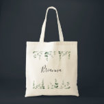 Elegant Minimalist Green Eucalyptus Bridesmaid  Tote Bag<br><div class="desc">This elegant minimalist green eucalyptus bridesmaid tote bag is the perfect wedding gift to present your bridesmaids and maid of honor for a modern wedding. The design features watercolor hand-drawn elegant botanical eucalyptus branches and leaves.</div>