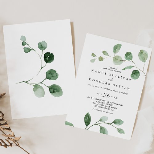 Elegant Minimalist Green Eucalyptus Casual Wedding Invitation