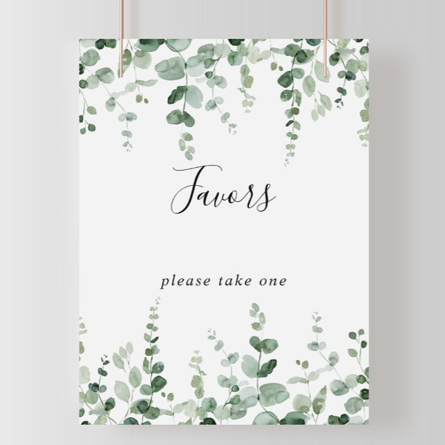 Elegant Minimalist Green Eucalyptus Favors Sign (Creator Uploaded)