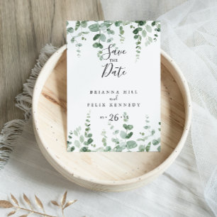 Elegant Minimalist Green Eucalyptus Save the Date Postcard