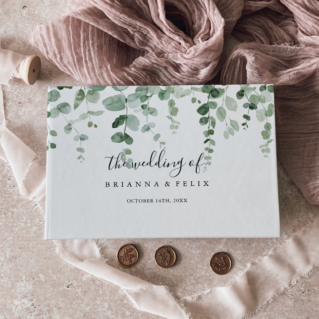 Elegant Minimalist Green Eucalyptus Wedding  Guest Book (Creator Uploaded)