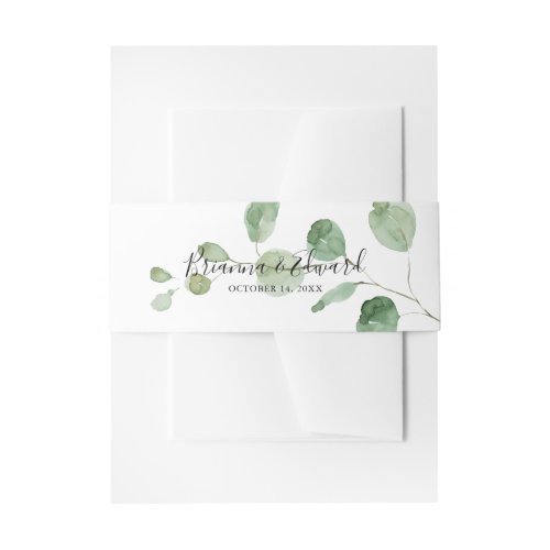 Elegant Minimalist Green Eucalyptus Wedding  Invitation Belly Band