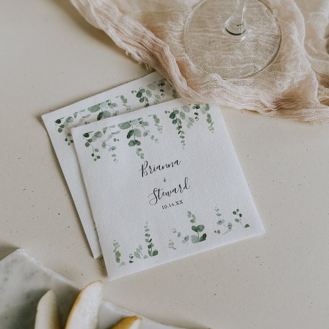 Elegant Minimalist Green Eucalyptus Wedding  Napkins (Creator Uploaded)