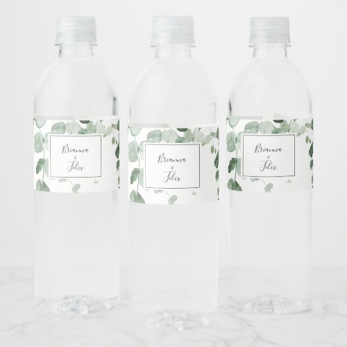 Elegant Minimalist Green Eucalyptus Wedding  Water Bottle Label