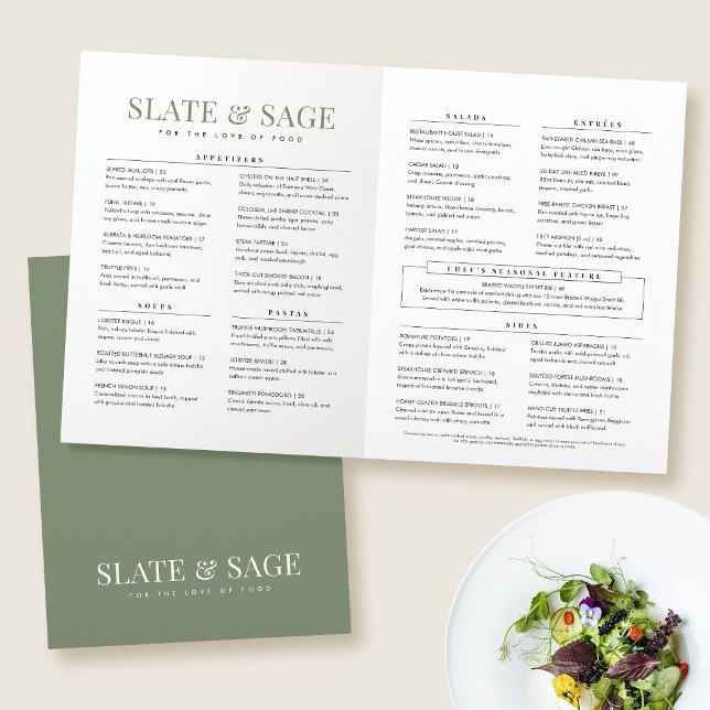 Elegant Minimalist Green Folded Restaurant Menu (Creator Uploaded)