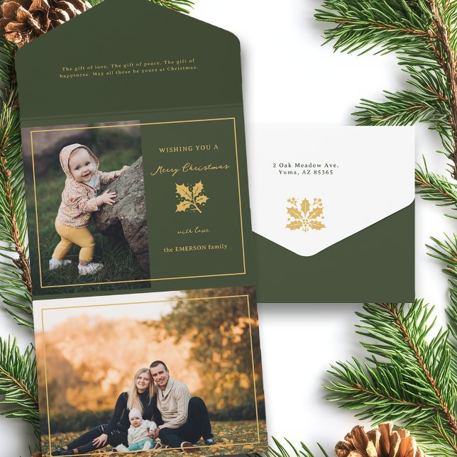 Elegant Minimalist Green/Gold Photo All In One Invitation (Creator Uploaded)