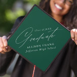 Elegant Minimalist Green Graduation Cap Topper<br><div class="desc">Elegant graduation cap topper featuring "Graduate" displayed in a beautiful white calligraphy script with a green background. Personalize the graduation cap topper with the graduate's name,  school name,  and graduation year.</div>