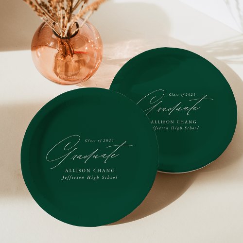 Elegant Minimalist Green Graduation Paper Plates