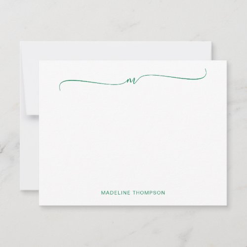 Elegant Minimalist Green Monogram Calligraphy  Note Card