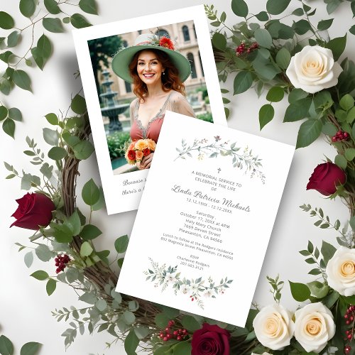 Elegant Minimalist Green Shades Flowers Photo Invitation