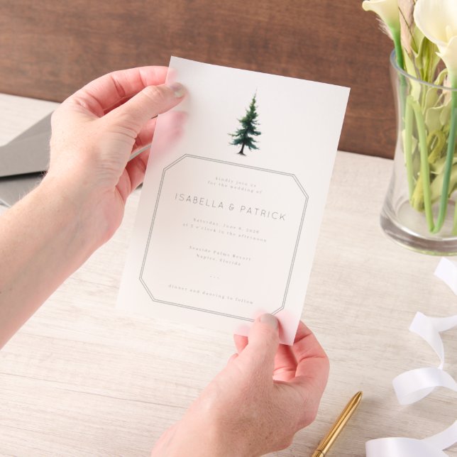 Elegant Minimalist Green Tree Vellum Invitations (Handheld)