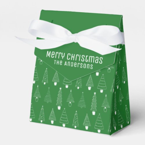 Elegant Minimalist Green  White Christmas Trees Favor Boxes