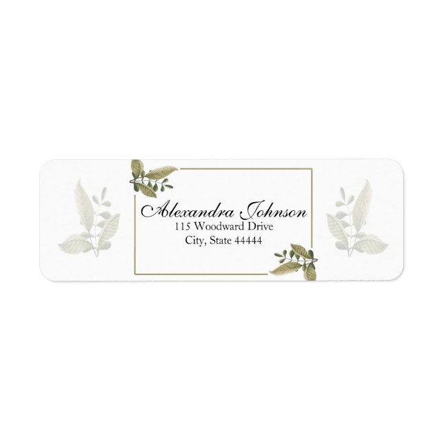 Elegant Minimalist Greenery Wedding Label (Front)