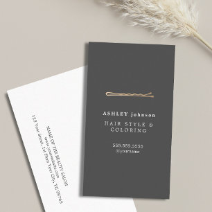 Elegant Minimalist Grey Faux Gold Hairdresser Business Card