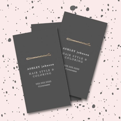 Elegant Minimalist Grey Faux Gold Hairdresser Business Card