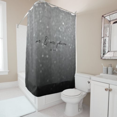 Elegant Minimalist Grey Glitter Couple Wedding Shower Curtain