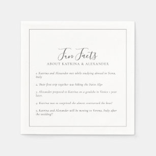 Elegant Minimalist Grey & White Fun Facts Wedding Napkins