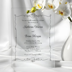Elegant Minimalist Hand Drawn Rose Frame Acrylic Invitations