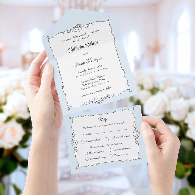 Elegant Minimalist Hand Drawn Rose Frame All In One Invitation (Creator Uploaded)