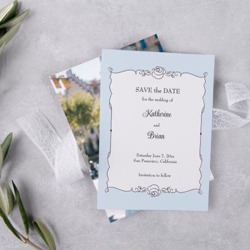 Elegant Minimalist Hand-Drawn Rose Frame Save The Date