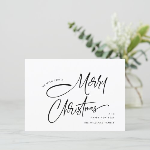 Elegant Minimalist Hand Writing Merry Christmas Holiday Card