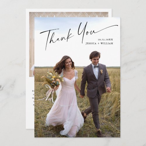 Elegant Minimalist Handwriting Wedding 2 Photo Thank You Card