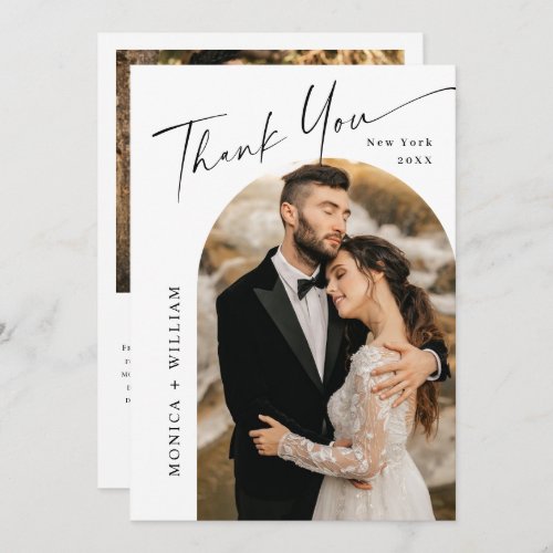 Elegant Minimalist Handwriting Wedding 2 Photo Thank You Card