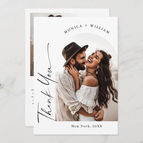 Elegant Minimalist Handwriting Wedding 2 Photo Thank You Card