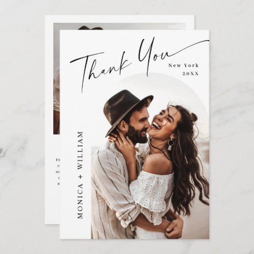 Elegant Minimalist Handwriting Wedding 2 Photo Thank You Card