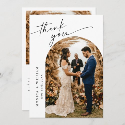 Elegant Minimalist Handwriting Wedding 2 Photo Thank You Card