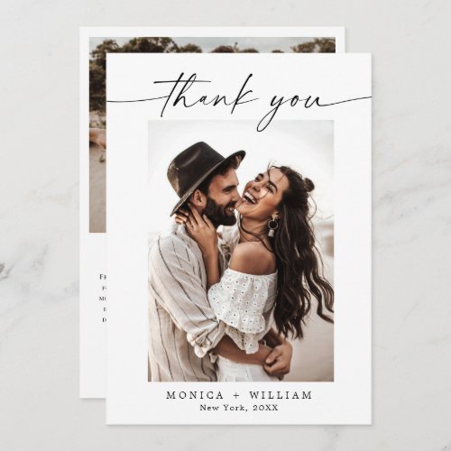 Elegant Minimalist Handwriting Wedding 2 Photo Thank You Card