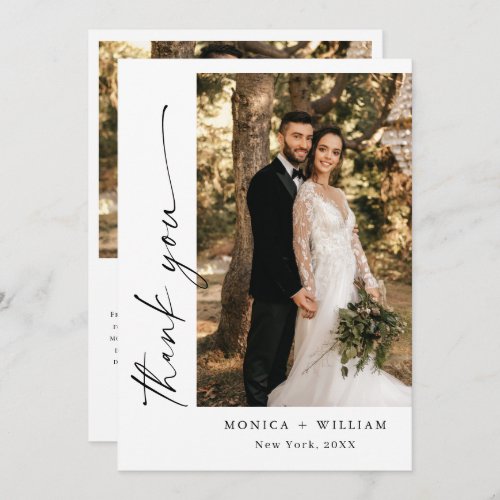 Elegant Minimalist Handwriting Wedding 2 Photo Thank You Card