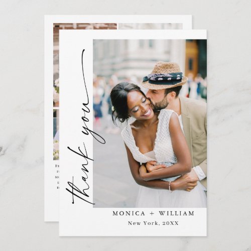 Elegant Minimalist Handwriting Wedding 5 Photo Thank You Card