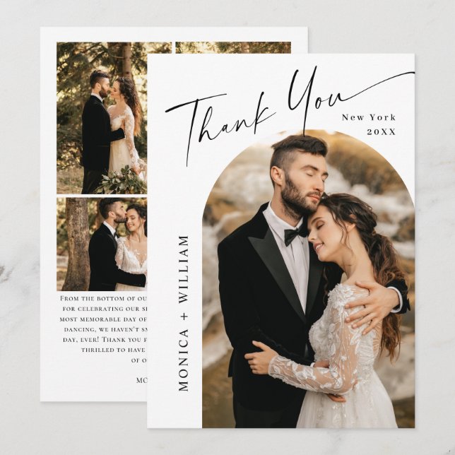 Elegant Minimalist Handwriting Wedding 5 Photo Thank You Card (Front/Back)