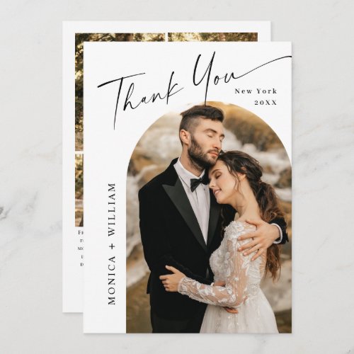 Elegant Minimalist Handwriting Wedding 5 Photo Thank You Card