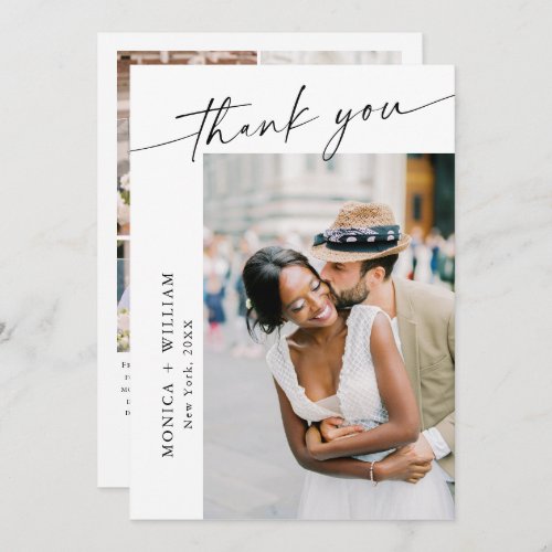 Elegant Minimalist Handwriting Wedding 5 Photo Thank You Card