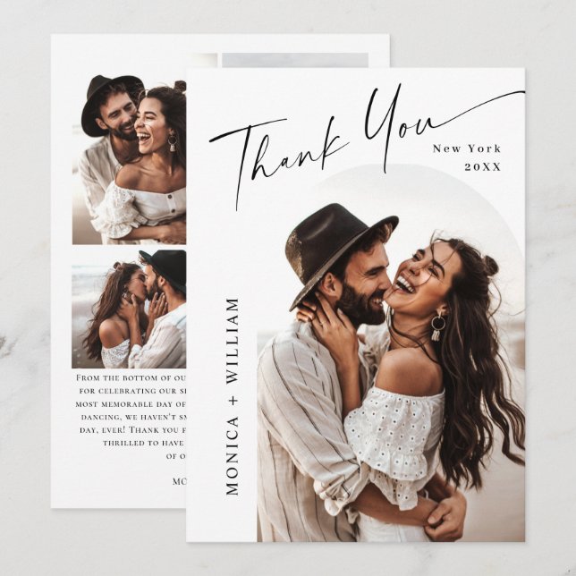 Elegant Minimalist Handwriting Wedding 5 Photo Thank You Card (Front/Back)