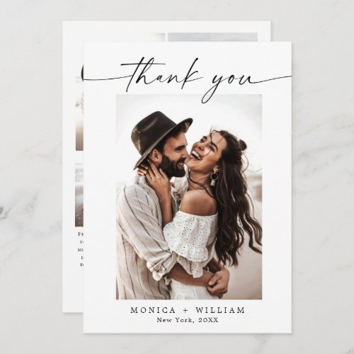 Elegant Minimalist Handwriting Wedding 5 Photo Thank You Card