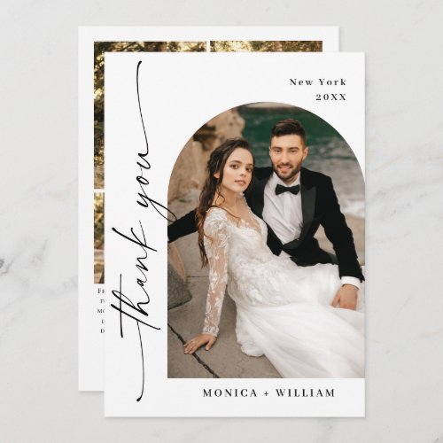 Elegant Minimalist Handwriting Wedding 5 Photo Thank You Card